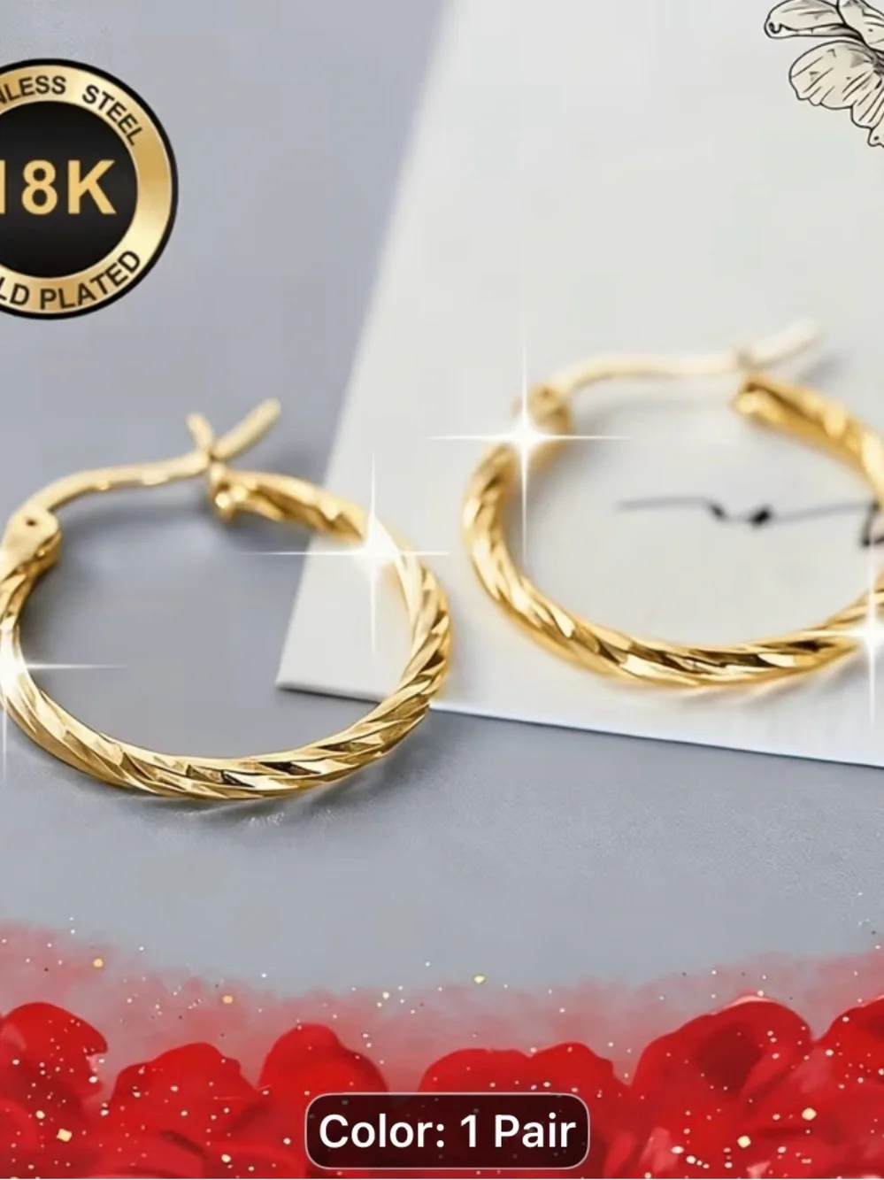 18K Gold-Plated Twisted Hoop Earrings - Women Jewelry